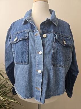 Zara Pale Blue Denim Shirt Jacket Size S Oversized
